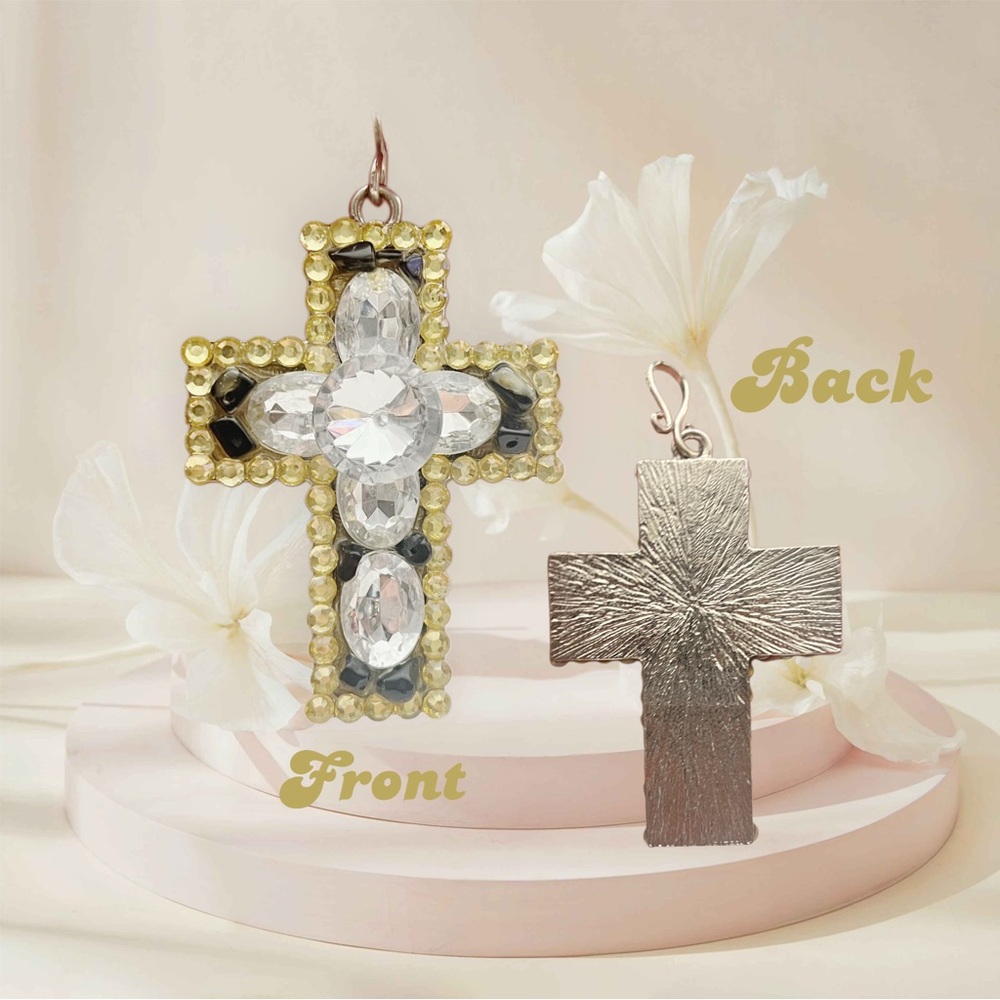 Gold and Silver Cross Pendant with Crystals